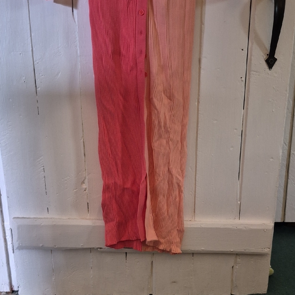 STAUD Shoko LG Ribbed Cardigan Maxi Dress in Pink and Peach - Picture 6 of 8